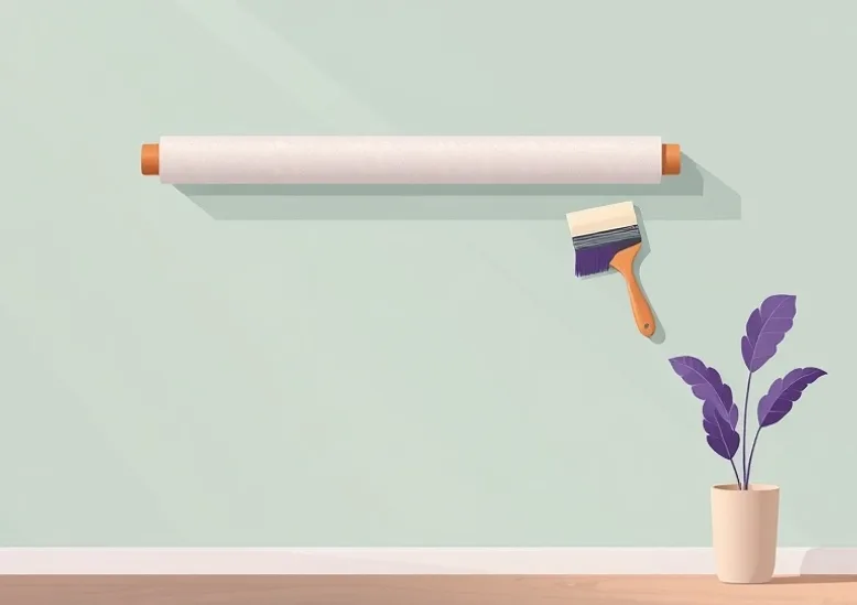 Pose de papier peint, rouleau et brosse à maroufler
